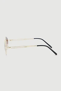Womens Cut Out Detail Metallic Oval Sunglasses, Brown