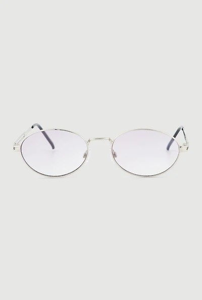 Womens Cut Out Detail Metallic Oval Sunglasses, Purple