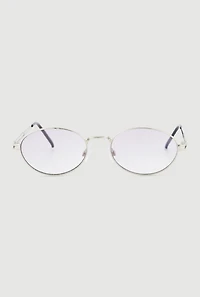 Womens Cut Out Detail Metallic Oval Sunglasses, Purple