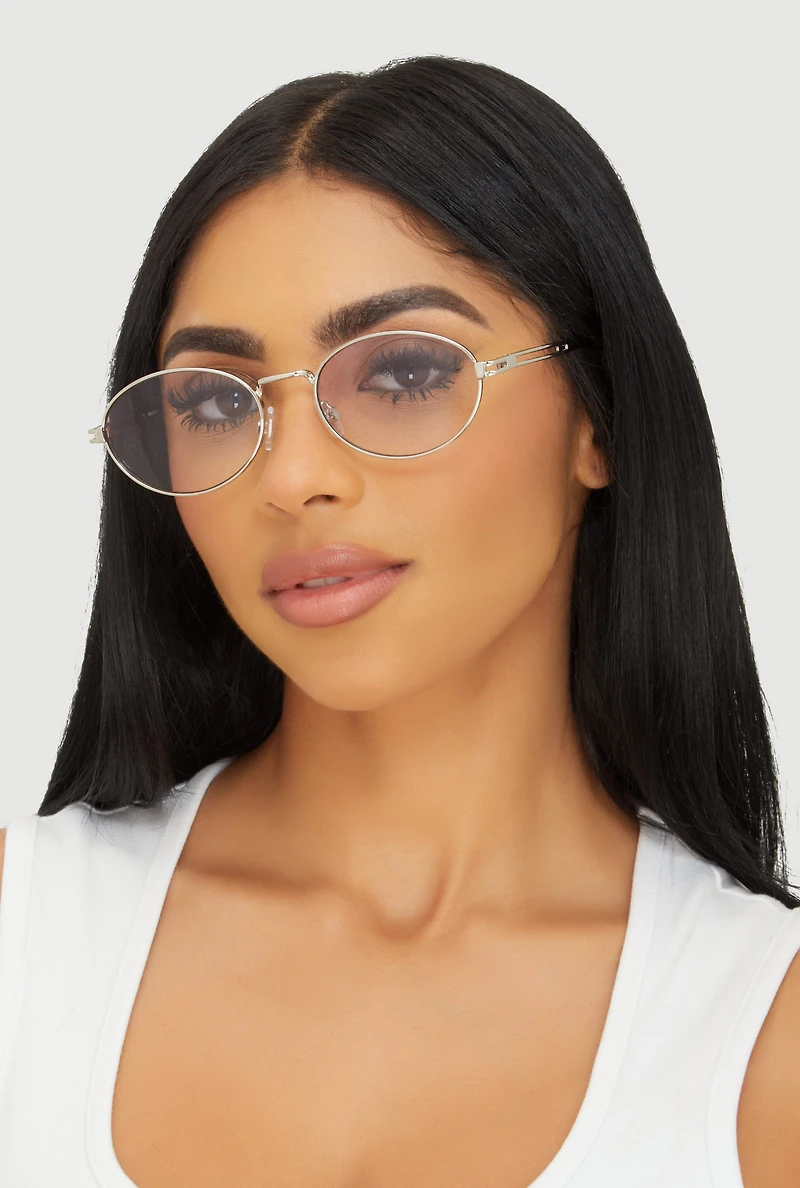 Cut Out Detail Metallic Oval Sunglasses