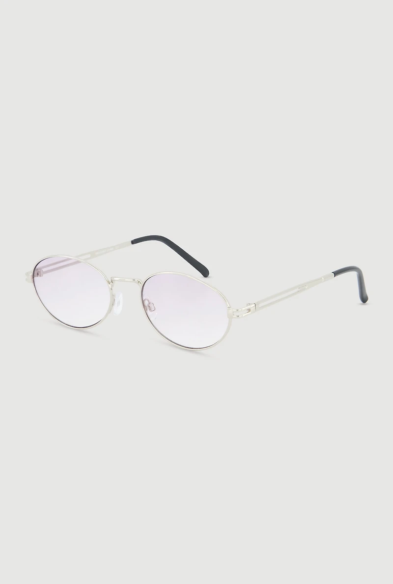 Womens Cut Out Detail Metallic Oval Sunglasses, Purple