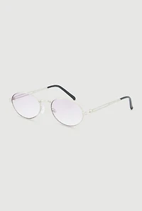 Womens Cut Out Detail Metallic Oval Sunglasses, Purple