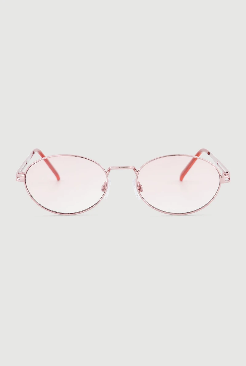 Womens Metallic Oval Sunglasses, Pink
