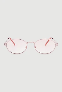 Cut Out Detail Metallic Oval Sunglasses