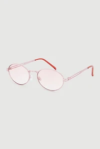Womens Cut Out Detail Metallic Oval Sunglasses, Pink