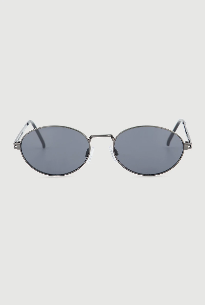 Womens Cut Out Detail Metallic Oval Sunglasses, Grey