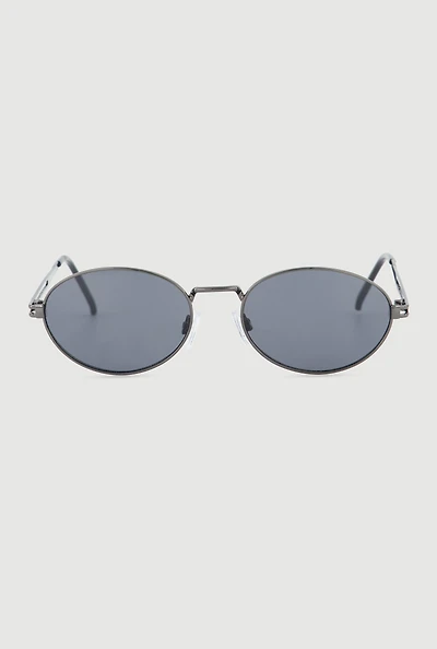 Womens Cut Out Detail Metallic Oval Sunglasses, Grey