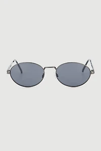 Womens Cut Out Detail Metallic Oval Sunglasses, Grey