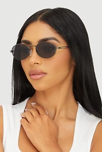 Womens Cut Out Detail Metallic Oval Sunglasses, Grey