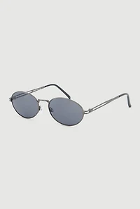 Womens Cut Out Detail Metallic Oval Sunglasses, Grey
