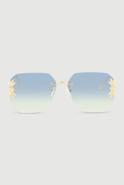 Metallic Floral Detail Rimless Sunglasses