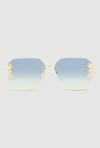 Metallic Floral Detail Rimless Sunglasses