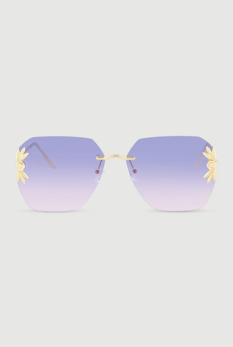 Metallic Floral Detail Rimless Sunglasses