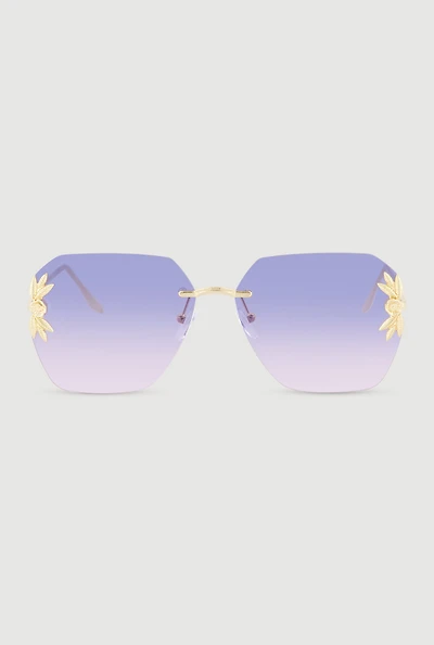 Metallic Floral Detail Rimless Sunglasses