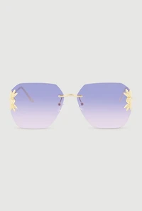 Metallic Floral Detail Rimless Sunglasses