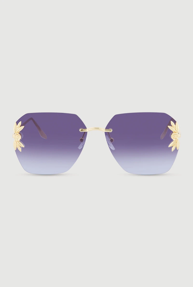 Metallic Floral Detail Rimless Sunglasses