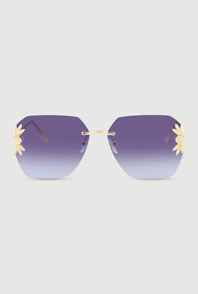 Metallic Floral Detail Rimless Sunglasses