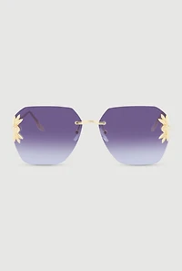 Metallic Floral Detail Rimless Sunglasses