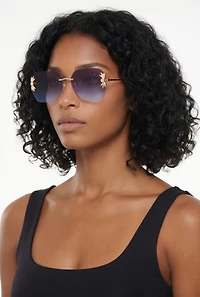 Metallic Floral Detail Rimless Sunglasses