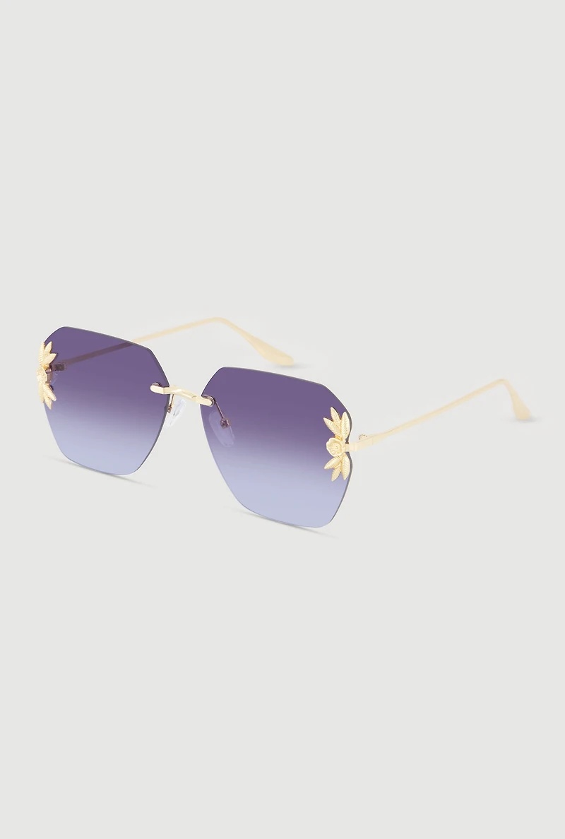 Metallic Floral Detail Rimless Sunglasses