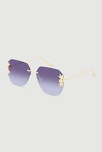 Metallic Floral Detail Rimless Sunglasses