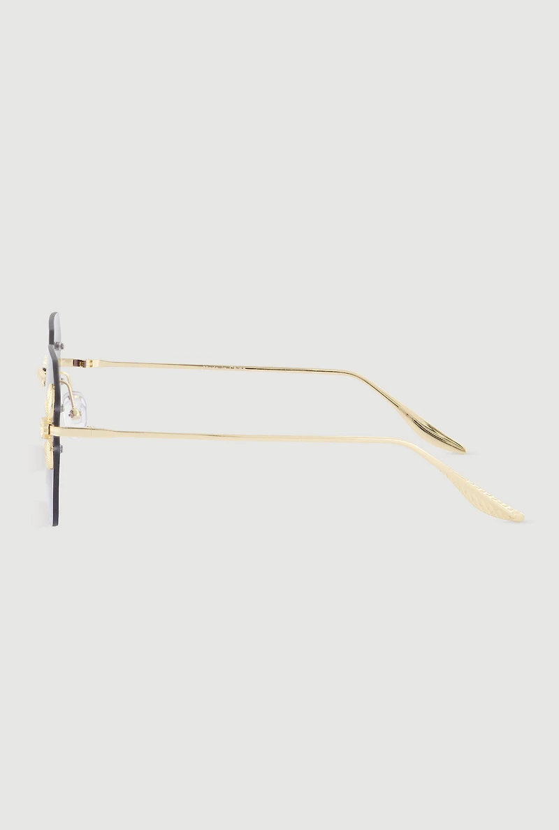 Metallic Floral Detail Rimless Sunglasses