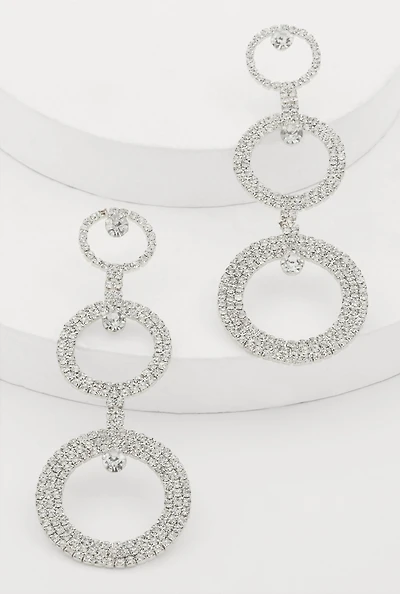 Rhinestone Triple Hoop Drop Earrings