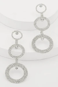 Rhinestone Triple Hoop Drop Earrings