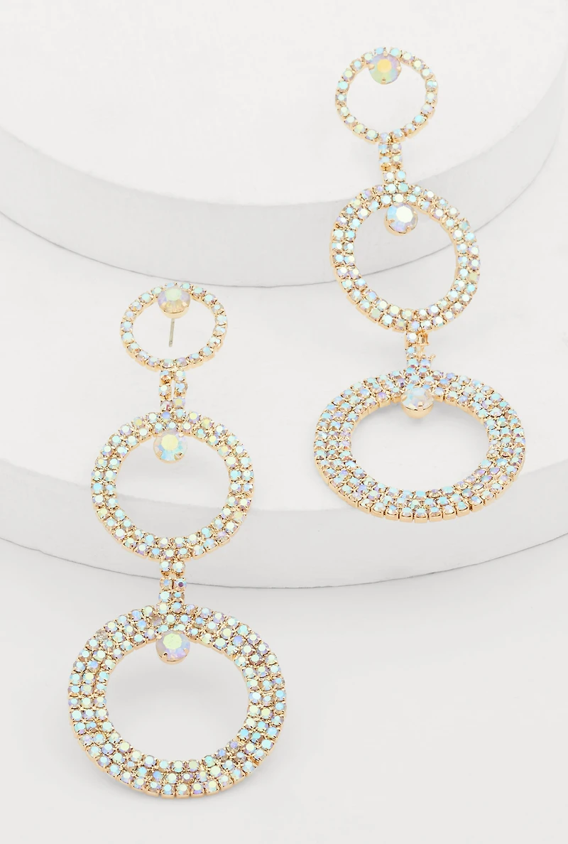 Rhinestone Triple Hoop Drop Earrings
