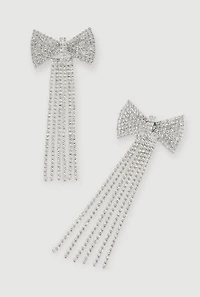 Bow Rhinestone Fringe Earrings