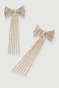 Bow Rhinestone Fringe Earrings