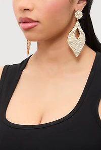 Womens Cut Out Rhinestone Teardrop Earrings, Gold