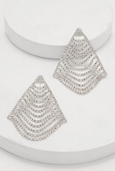 Womens Rhinestone Kite Dangle Earrings, Silver