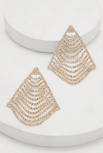 Womens Rhinestone Kite Dangle Earrings, Gold