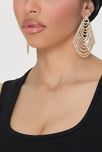 Womens Rhinestone Kite Dangle Earrings, Gold