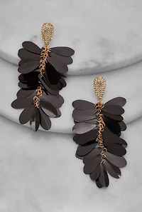 Womens Rhinestone Sequin Drop Earrings, Black