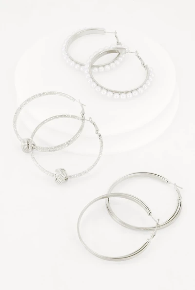 Assorted Metallic Hoop Earrings Set of 3