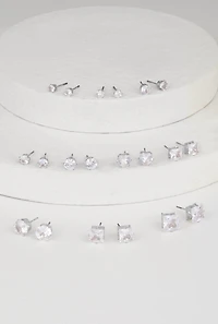 Womens Assorted Cubic Zirconia Stud Earrings Set of 10, Silver