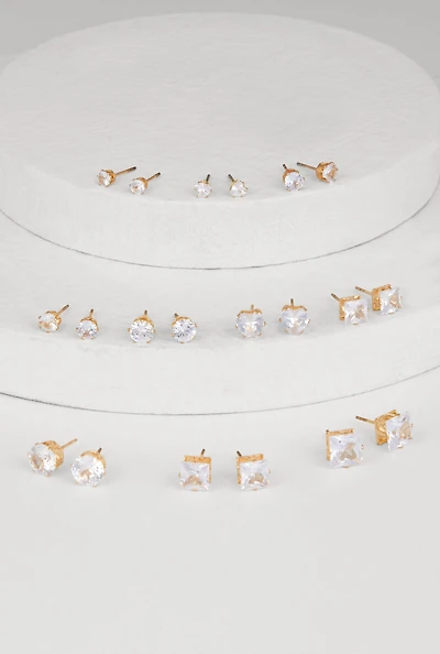 Womens Assorted Cubic Zirconia Stud Earrings Set of 10,