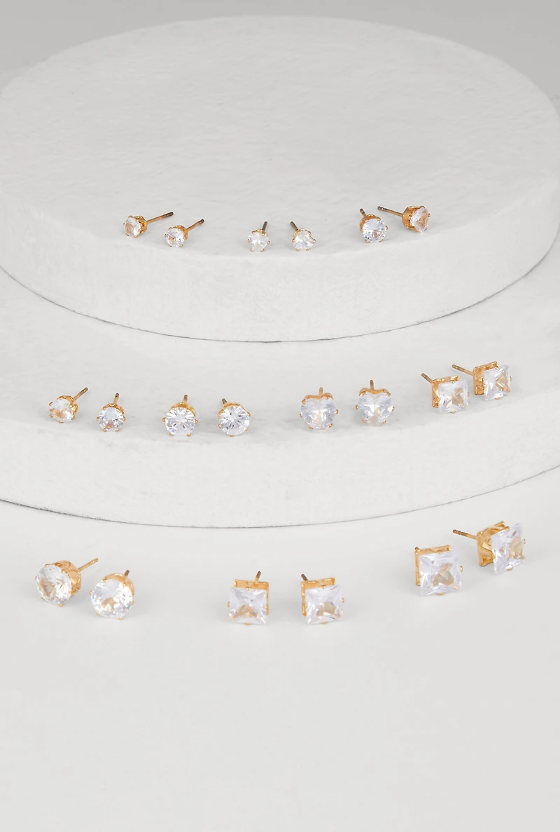Assorted Cubic Zirconia Stud Earrings Set of 10