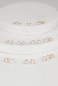 Assorted Cubic Zirconia Stud Earrings Set of 10