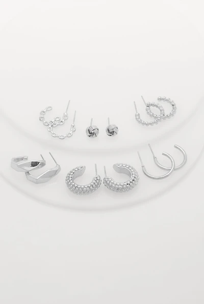 Metallic Textured Hoop and Stud Earrings Set of 6