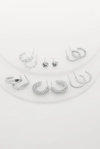 Metallic Textured Hoop and Stud Earrings Set of 6