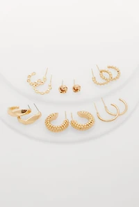 Metallic Textured Hoop and Stud Earrings Set of 6