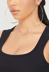 Womens Thin Metallic Textured Hoop Earrings Set of 6, Gold