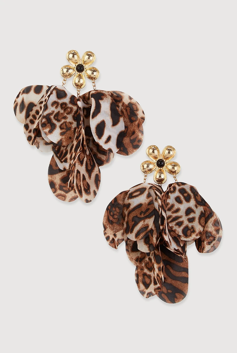 Womens Leopard Print Floral Drop Earrings, Multi