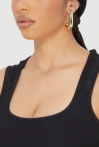 Womens Trendy Metallic Drop Hoop Earrings Set of 3, Gold