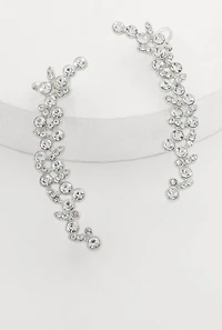 Womens Trendy Rhinestone Cuffed Climber Earrings, Silver