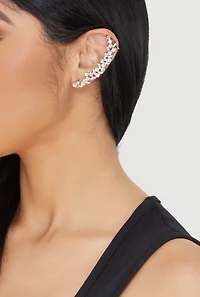 Womens Trendy Rhinestone Cuffed Climber Earrings, Silver