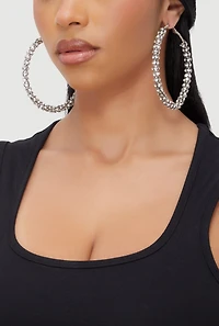 Metallic Rhinestone Encrusted Hoop Earrings